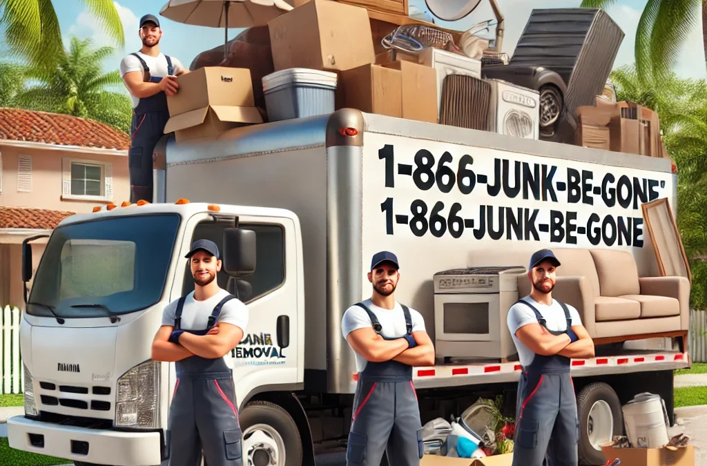 Junk Removal Miami - 1-866-JUNK-BE-GONE team providing hassle-free junk removal services in a Miami neighborhood